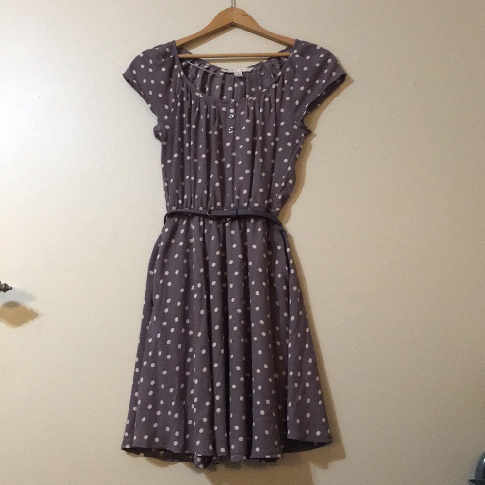 Lauren Conrad purple polka dot cap sleeve dress